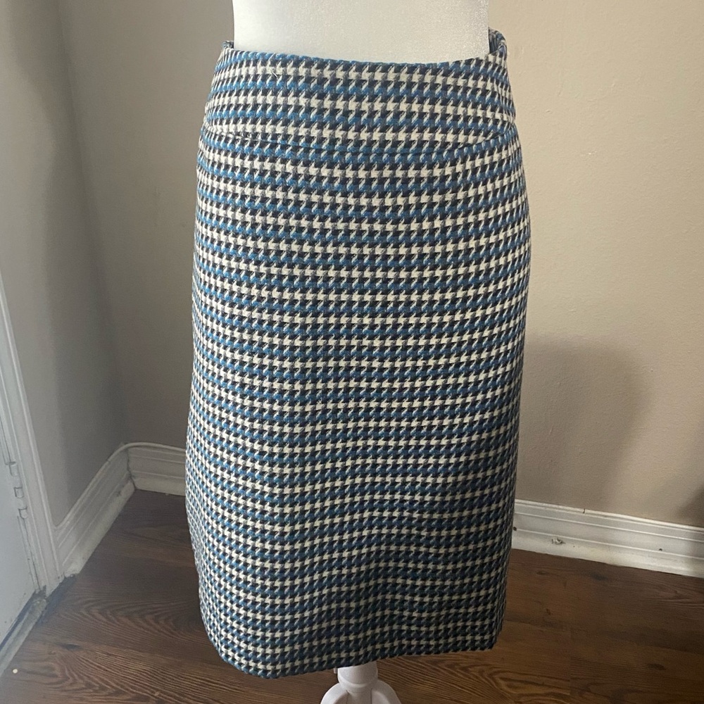 Talbots Woman 18W Blue Black White Houndstooth Wool Blend Pencil Skirt Lined
